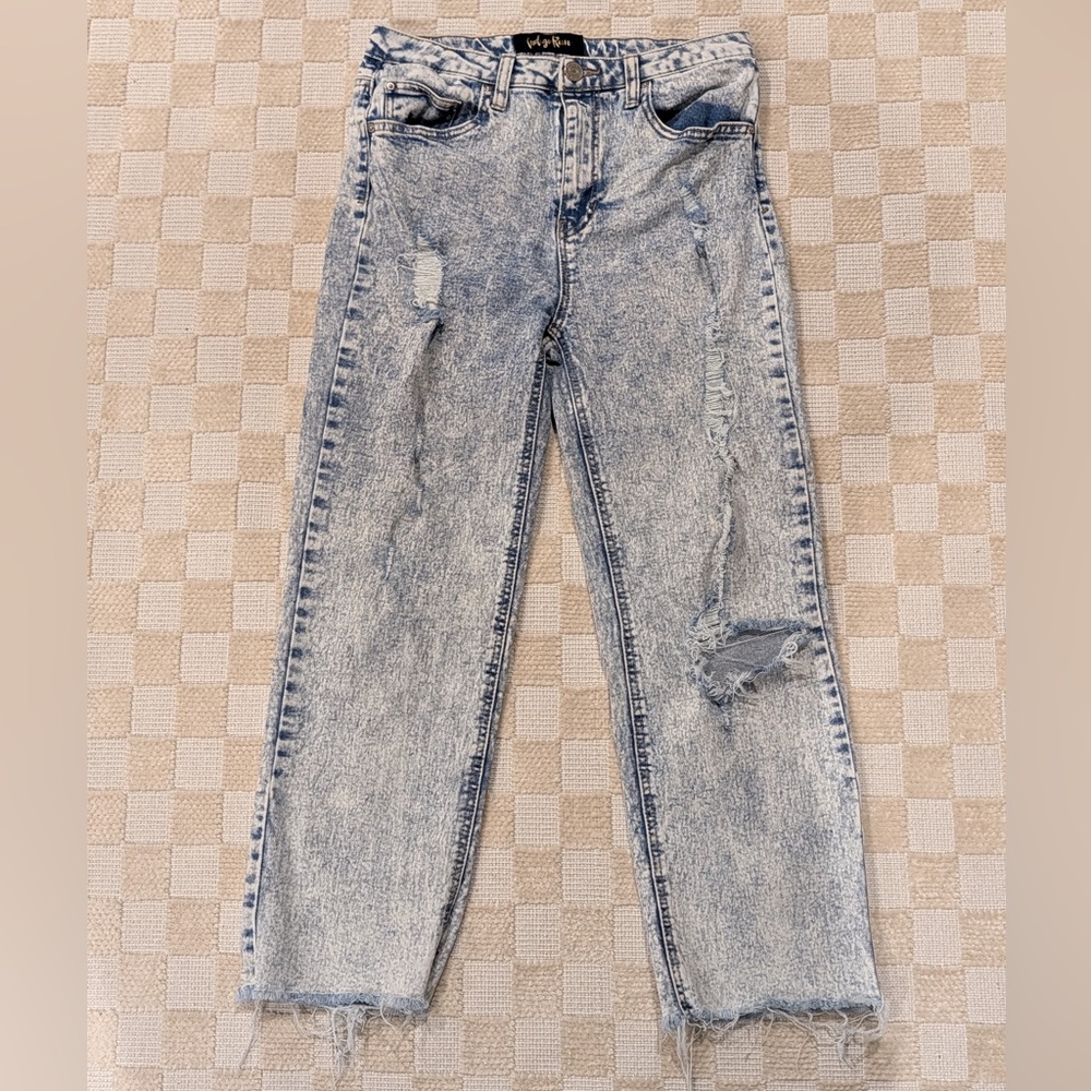Indigo Rein Light Blue Distressed Straight Leg Jeans